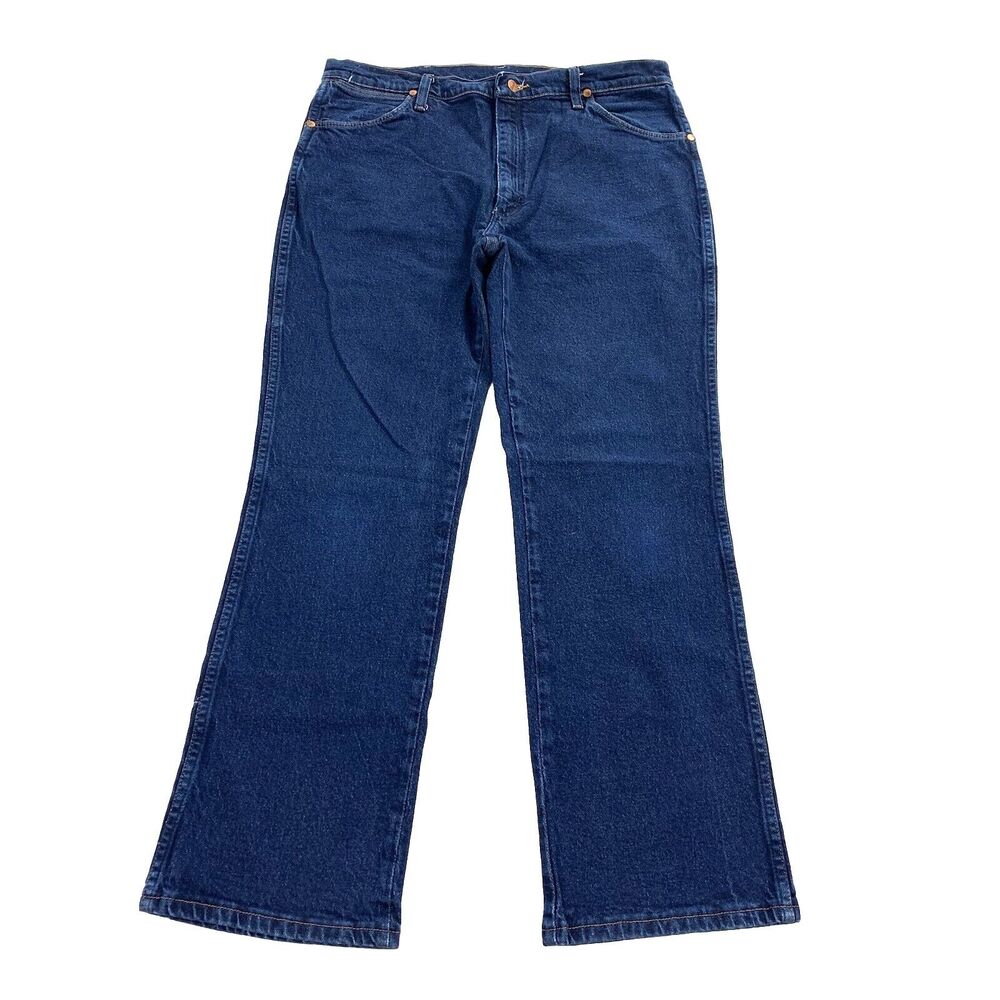 Wrangler Regular Fit Cowboy Cut Stretch Bootcut Jeans 36x30 Indigo Blue Denim